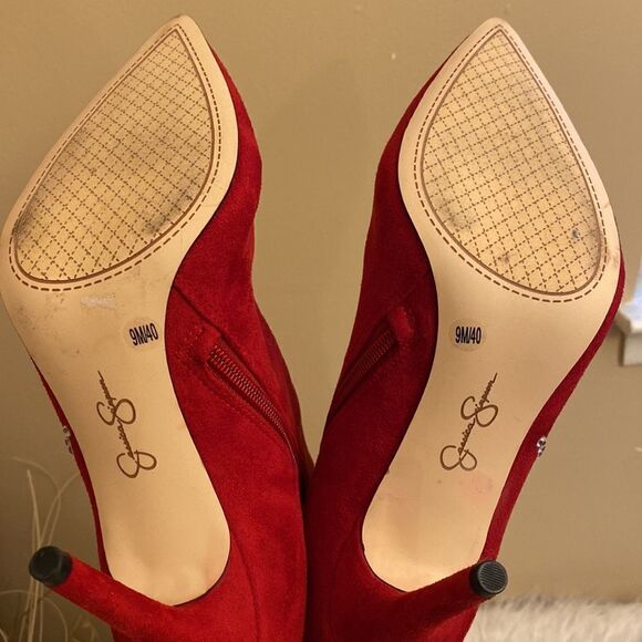 NWOT Jessica Simpson Women's Red Studded Pointed Toe Over Knee Boots Size: 9 - Picture 14 of 16
